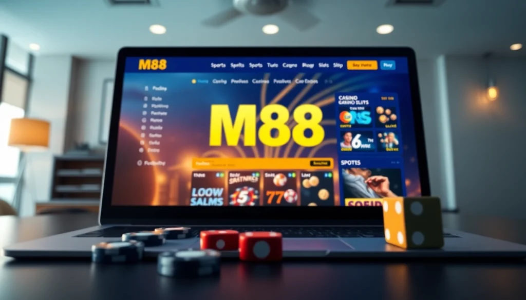 M88.com.mx online betting interface showcasing sports and casino games in a vibrant setting.