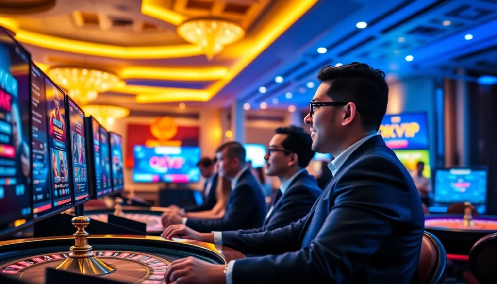 Engaged players enjoying live casino games at okvipwin.live, showcasing an exciting online betting experience.