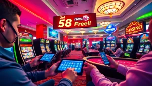 Engaging scene of users enjoying diverse casino games on new88go.com, showcasing vibrant colors and a lively atmosphere.