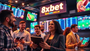 Exciting online betting scene capturing diverse users on 8xbet.com.se, showcasing dynamic sports events and digital engagement.