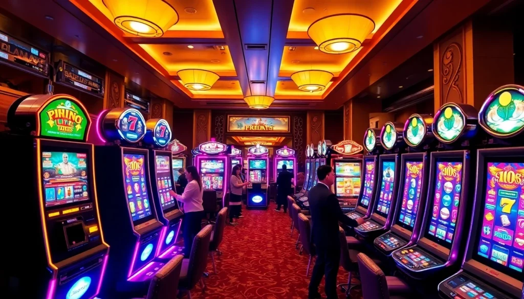 Players celebrating big wins at slot online gacor machines in a luxurious casino setting