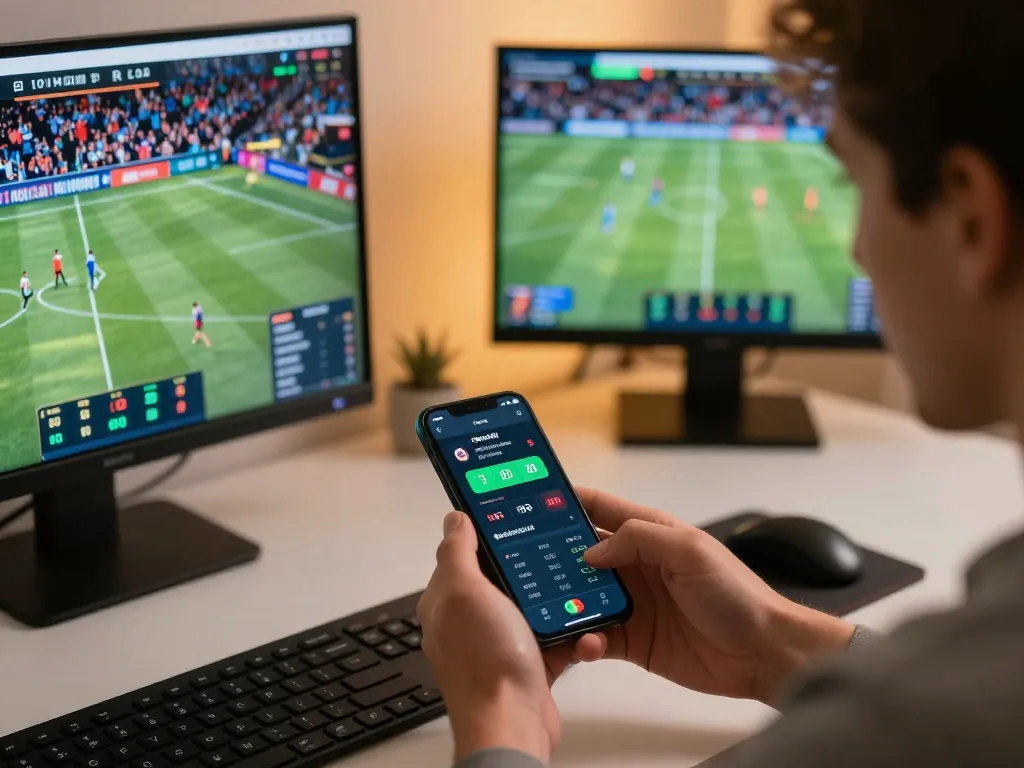 Engaging in sports betting on mobile app with FC 88 service for better odds.