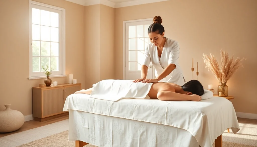 Deep tissue massage session showcasing a therapist applying techniques in a calming therapy room.