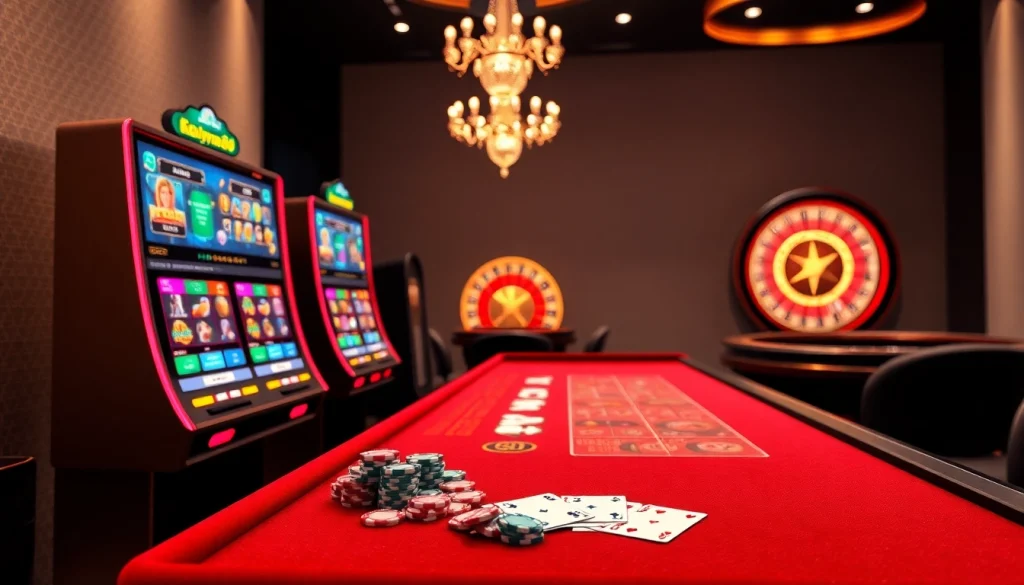 Saksikan keseruan dari lingkungan permainan online mewah Surya88 yang dipenuhi mesin slot dan chip poker.