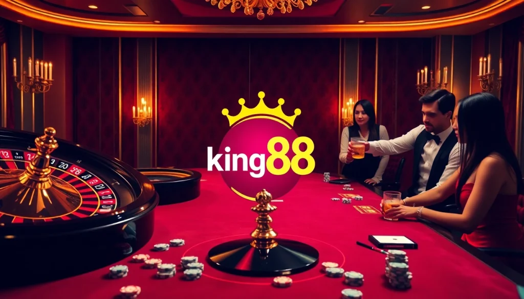 Experience the excitement of casino gaming at king88 with engaging poker and roulette scenes.